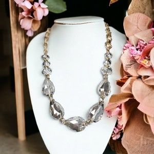 Elegant Necklace Glass Teardrop Barely Gray Beaded Statement Estate Jewelry Read